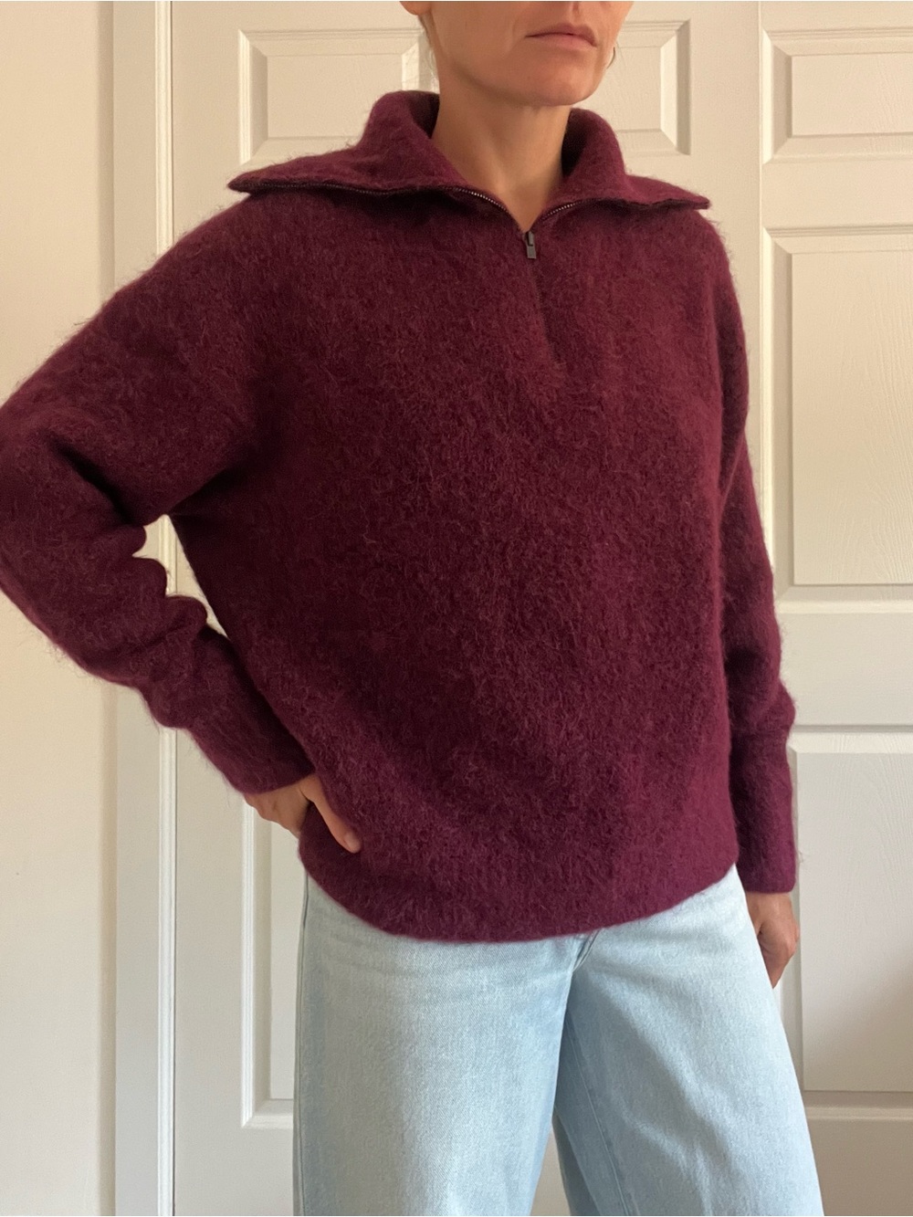 Vince Women's Half-Zip Turtleneck Sweater in Deep Burgundy